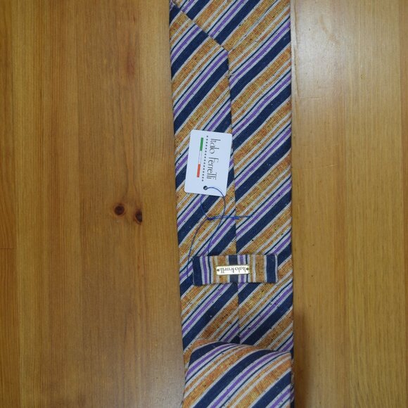 $570 ITALO FERRETTI Navy Blue Striped Handmade Silk Linen Neck Tie Italy XL - Picture 12 of 16